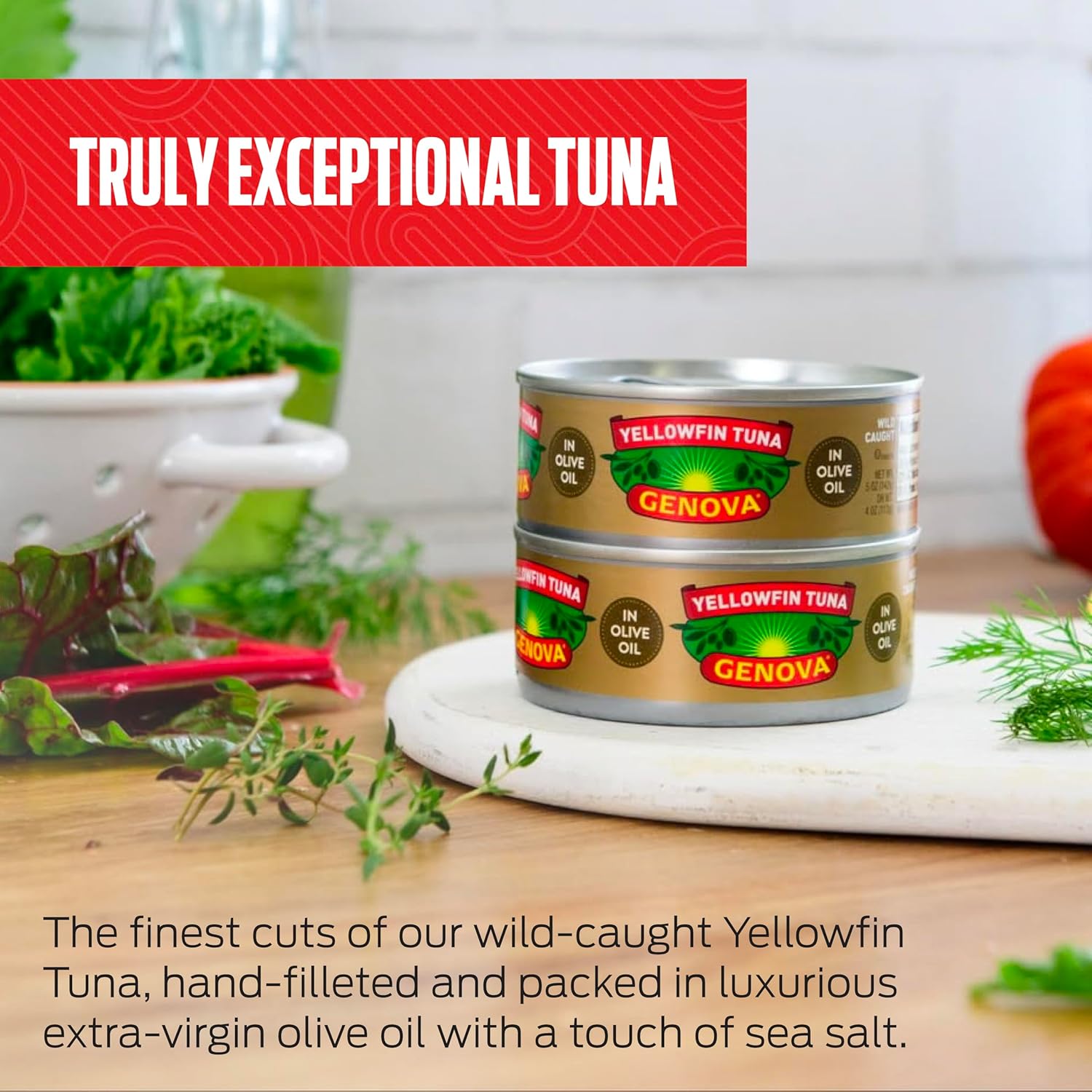 Genova premium yellowfin tuna in olive oil, 5 oz cans, 8-pack, nutrient rich, high protein, keto, paleo, mediterranean diet