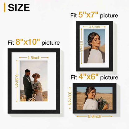 Vittanly 10 Pack Picture Frames Collage Wall Decor, Gallery Wall Frame Set for Wall or Tabletop Display, Engineered Wood and Shatter-resistant Plexiglass, Multi Sizes with 8x10, 5x7, 4x6 Frames, Black