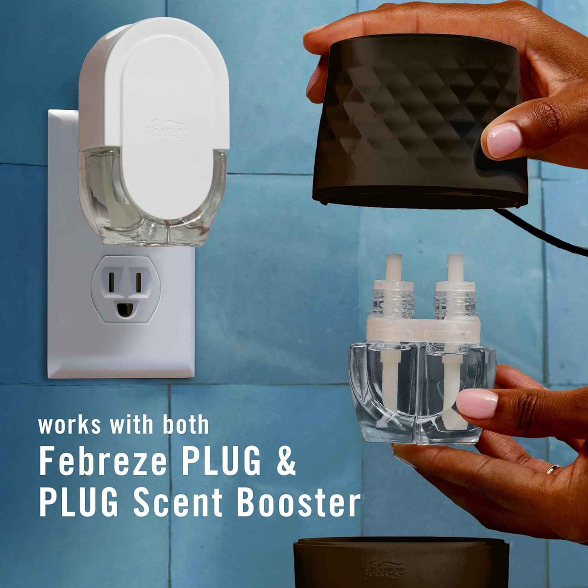 Febreze Plug Scent Booster in Black, Continuous Scent Device Oil Diffuser, Compatible with Febreze Air Freshener Plug in Refills