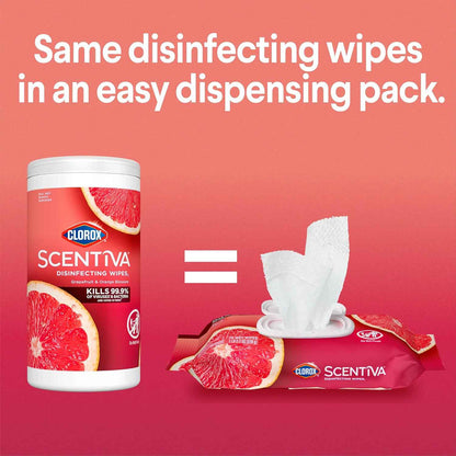 Clorox Scentiva Disinfecting Wipes, grapefruit and orange blossom scent, 75-count, 3-pack