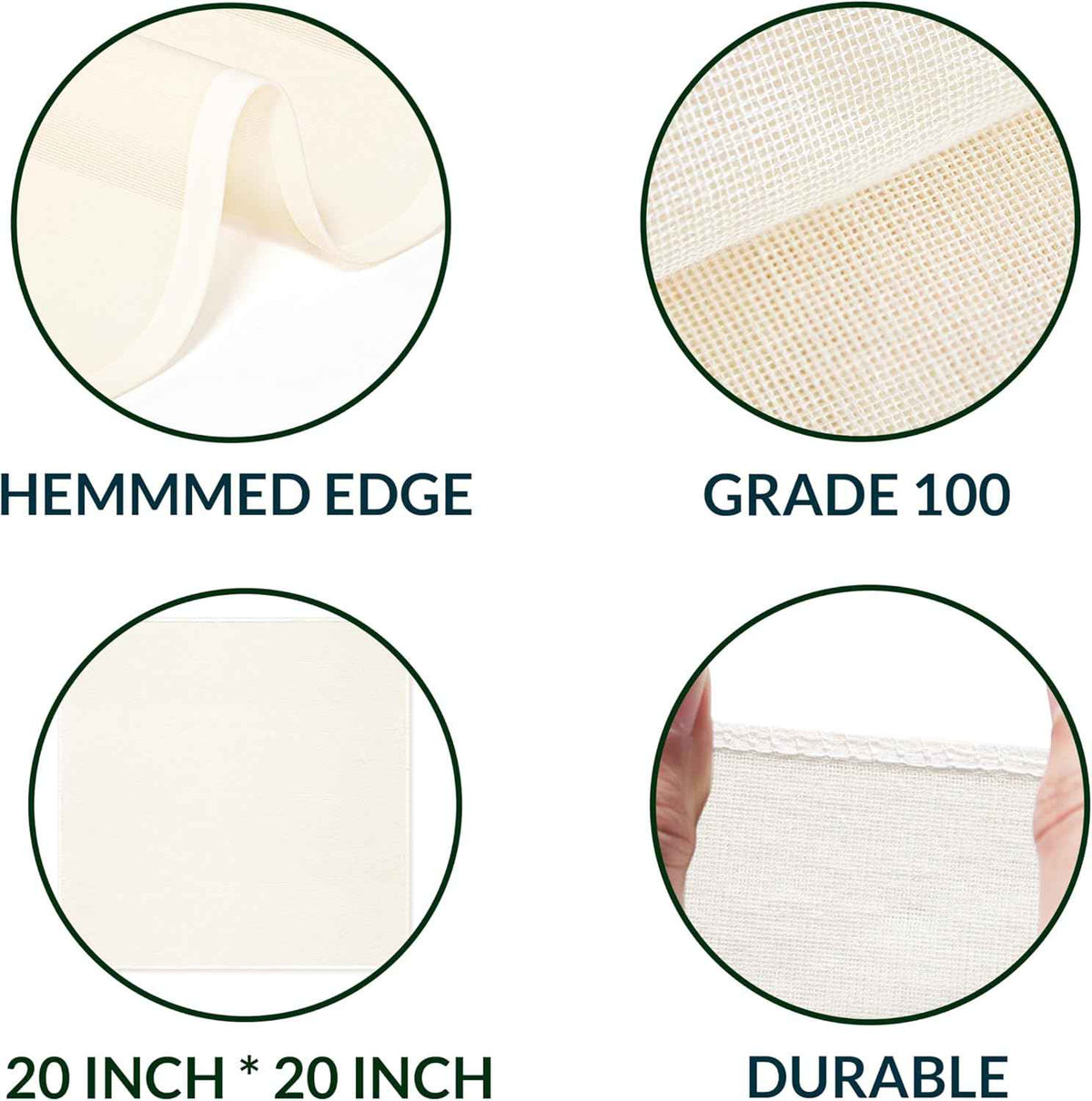 6-Pack Cheesecloth, 20x20 Inch Hemmed Cheese Cloth for Straining, Reusable Unbleached Cotton Strainer for Cooking, Baking, Juicing, and Cheese Making (Grade 100)