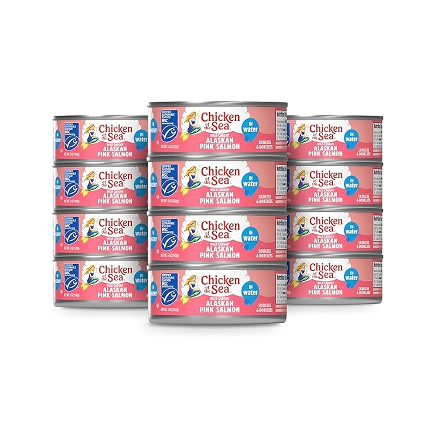 Chicken of the Sea Alaskan pink canned salmon 5oz, 12-pack, high protein, wild caught, gluten-free, omega-3s