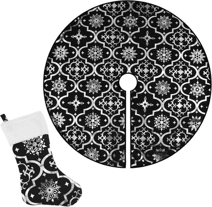 Flash World 48 Inch Large Christmas Tree Skirt Xmas Soft Cover Mat Decor Snowflake Collar Farmhouse Tree Skirt for Holiday Ornaments Party Home Indoor Decorations (Red, 48INCH)