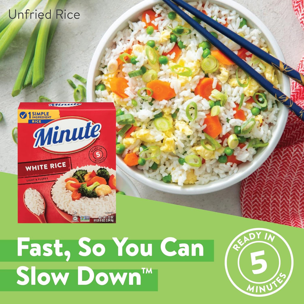Minute Minute White Rice, 72-Ounce Box, Instant White Rice for Quick Dinner Meals, Gluten-Free, Non-GMO
