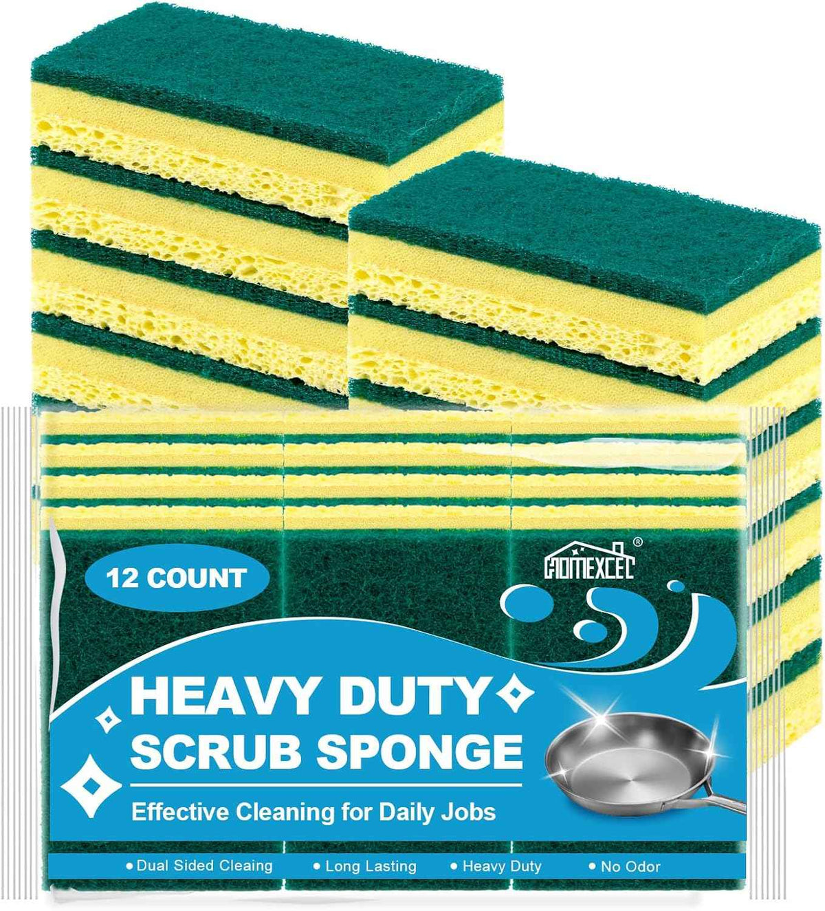 HOMEXCEL Sponges Kitchen 24pcs, Non-Scratch Scrub Dish Sponge Safe on Non-Stick Cookware, Dual Sided Cleaning Sponges for Kitchen, Household, Bathroom and More