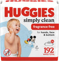 Huggies Simply Clean Unscented Baby Diaper Wipes, 3 flip-top packs, fragrance-free, 192 wipes total