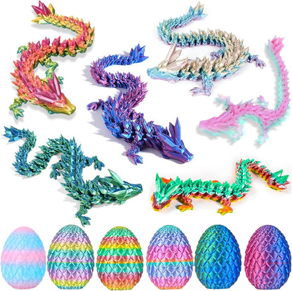 6PCS 3D Printed Dragon Eggs with Dragon Inside, Easter Basket Stuffers Mini Mystery Crystal Egg Fidget Toy, Surprise 3D Printed Animals Toy