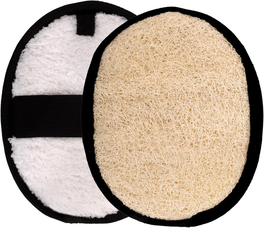 Natural loofah body scrubbers for men, black and white 2PCS Egyptian luffa sponge exfoliator set, durable men's hygiene pad