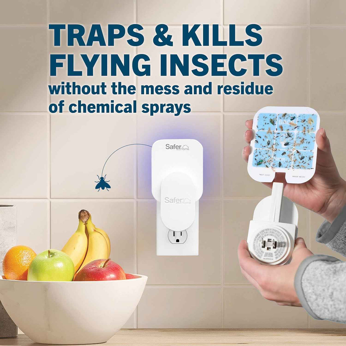 Safer Home Indoor Fruit Fly Gnat Trap with UV LED Lights - 400 Sq Ft Coverage - 1 Device + 5 StickyTech Glue Cards