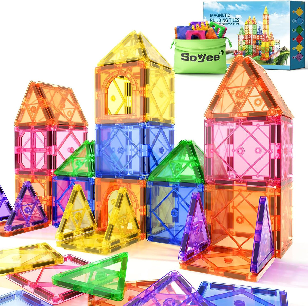 Soyee Magnetic Tiles Toddler Toys Magnetic Building Blocks for Kids Ages 3-12 STEM Educational Toys for Girls & Boys Sensory Play for Preschool Learning Birthday Toddler Xmas Gifts