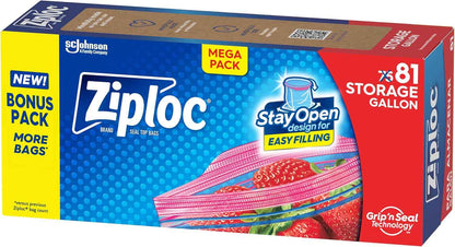 Ziploc Gallon Food Storage Bags with Stand-Up Bottom and Easy Fill Design