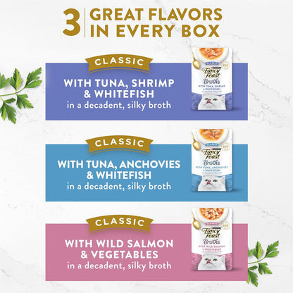 PLrina Fancy Feast Lickable Wet Cat Food Broth Complement Classics Collection Variety Pack - (Pack of 12) 1.4 oz. Pouches