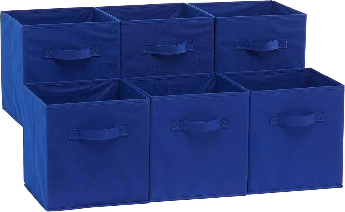 Amazon Basics Collapsible Fabric Storage Cubes Organizer with Handles, Sturdy, Beige, 10.5-x-10.5-x-11-inch, Pack of 6