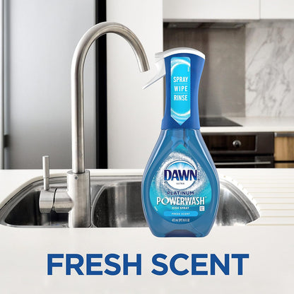 Dawn Platinum Powerwash Dish Spray, Dish Soap Liquid, Fresh Scent Bundle, 1 Spray (16oz) + 3 Refills (16oz each)(Pack of 4)