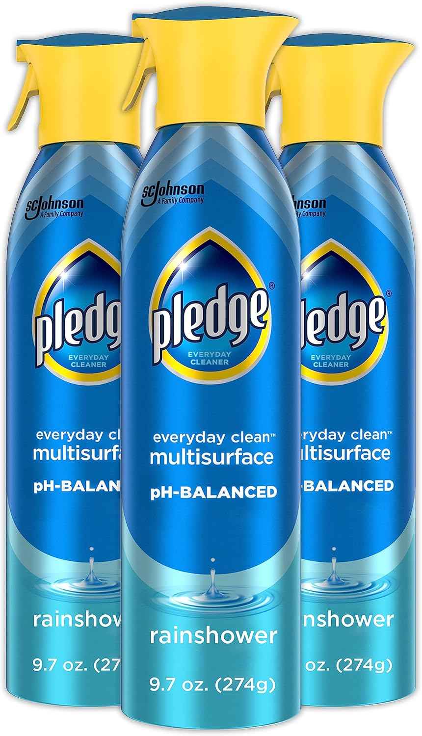 Pledge pH-Balanced Multisurface Spray, 9.7oz (Pack of 3), Everyday Cleaner for Hard Surfaces, Rainshower Scent