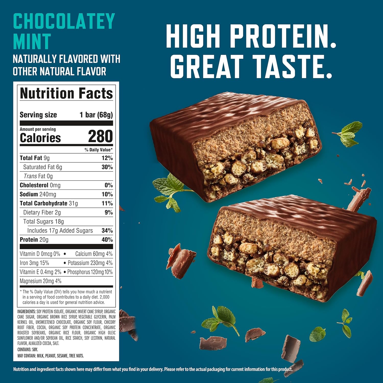 clif builders chocolatey mint 20g plant based protein bars 12 pack gluten free non gmo
