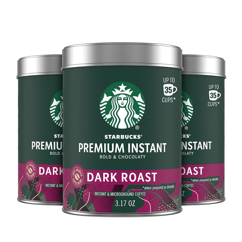 starbucks premium instant dark roast arabisca coffee three 3.17 oz tins