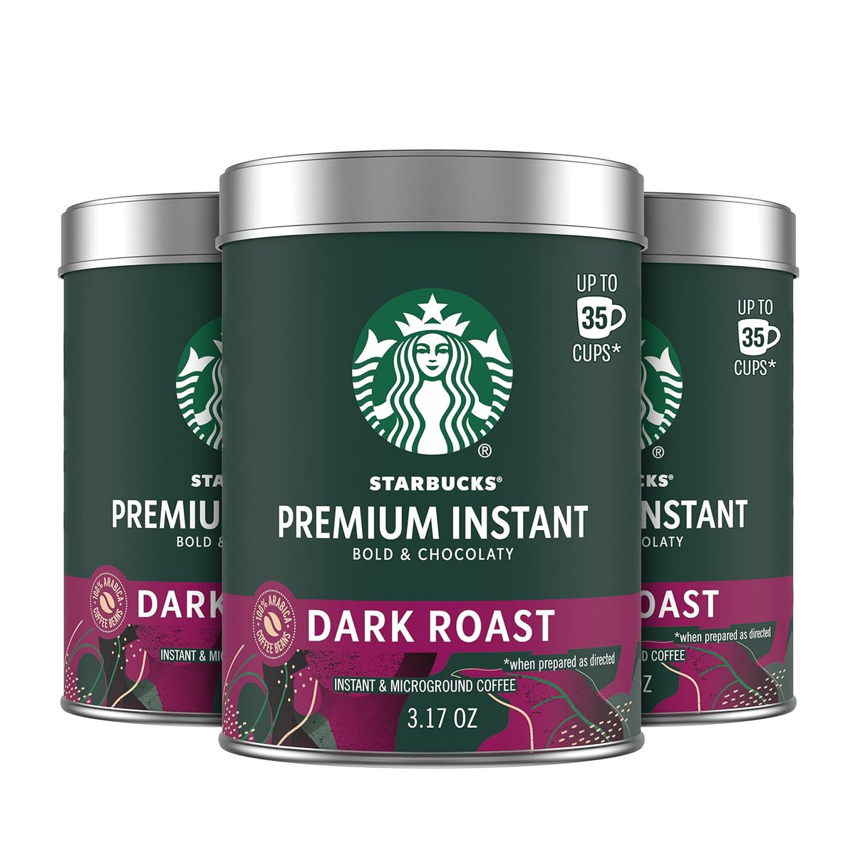 starbucks premium instant dark roast arabisca coffee three 3.17 oz tins