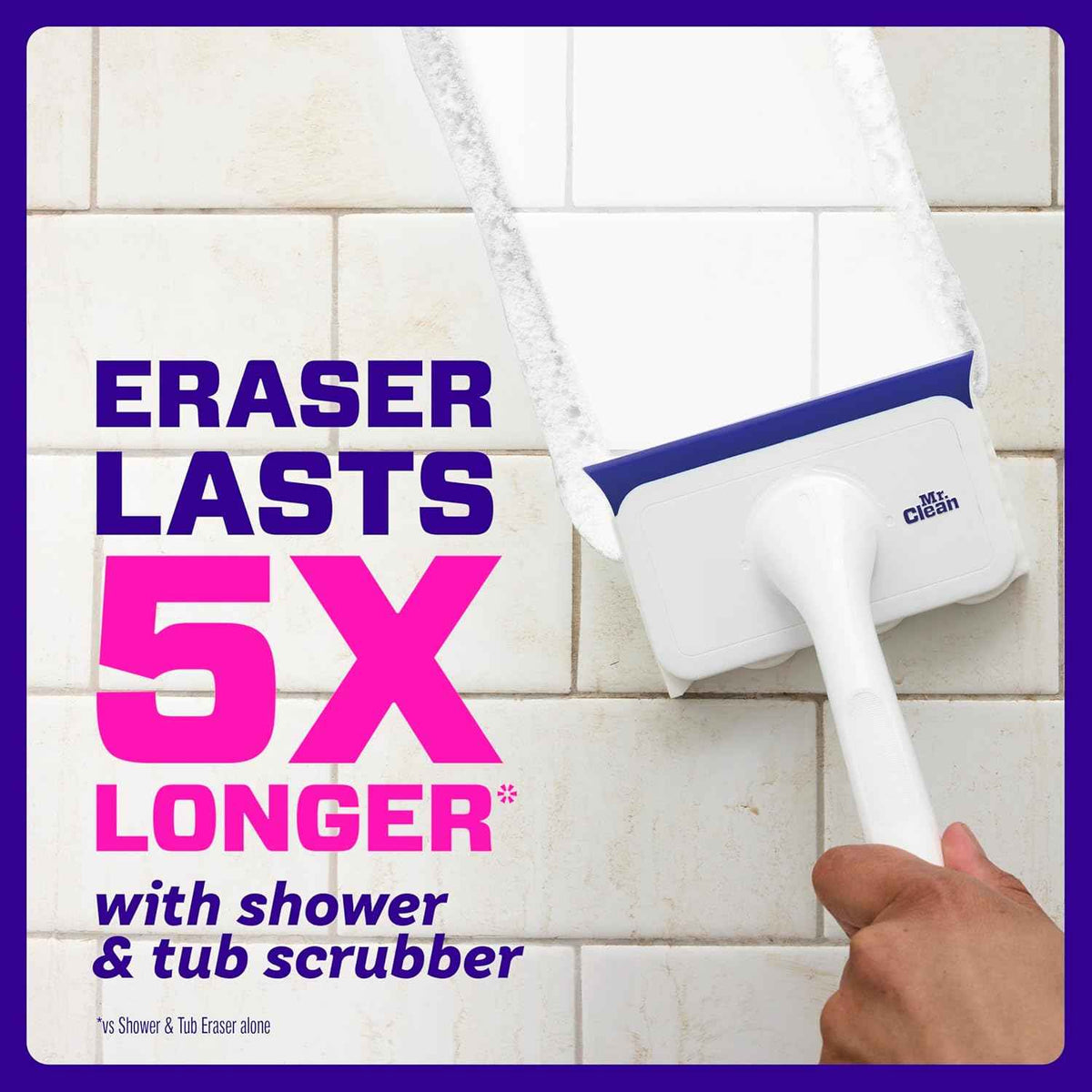 Mr. Clean Magic Eraser Shower & Tub Scrubber, Bathroom Cleaner, All in One Bathroom Cleaner, Lemon Starter Kit, 1 Scrubber & 2 Foaming Magic Erasers
