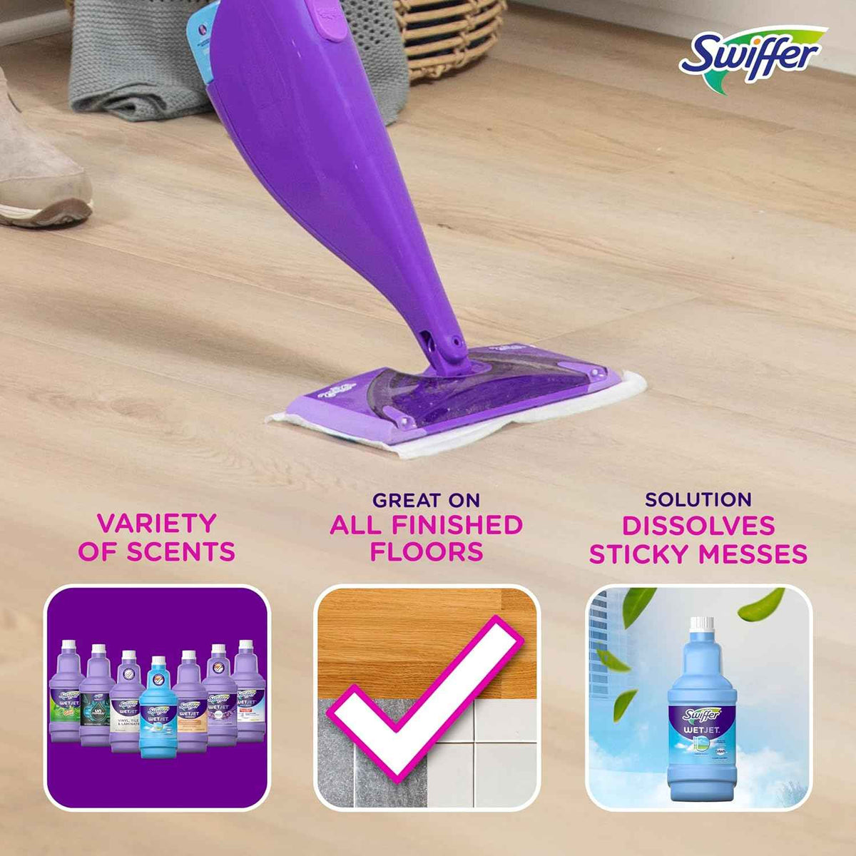 Swiffer WetJet Multi-Purpose and Hardwood Liquid Floor Cleaner Solution Refill with Gain Scent - 42.2 fl oz each, (Pack of 2)