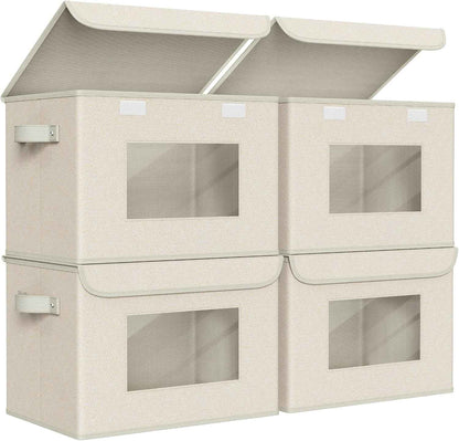 Univivi Fabric Foldable Storage Boxes [4-Pack] Large Collapsible Stackable Storage Bins with Lids, Closet Organizers and Storage Cube Basket for Home, Office, Bedroom (Gray, 17“ x 12” x 12")