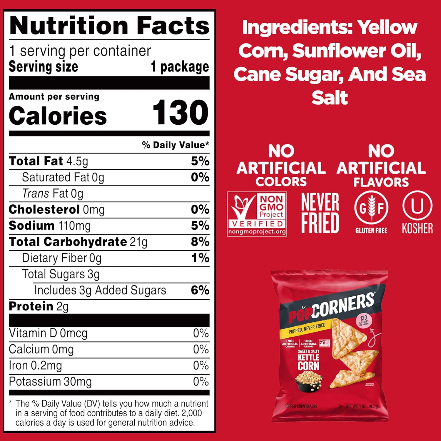 popcorners popped corn snacks sweet & salty kettle corn 1 ounce pack of 20