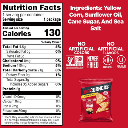 popcorners popped corn snacks sweet & salty kettle corn 1 ounce pack of 20