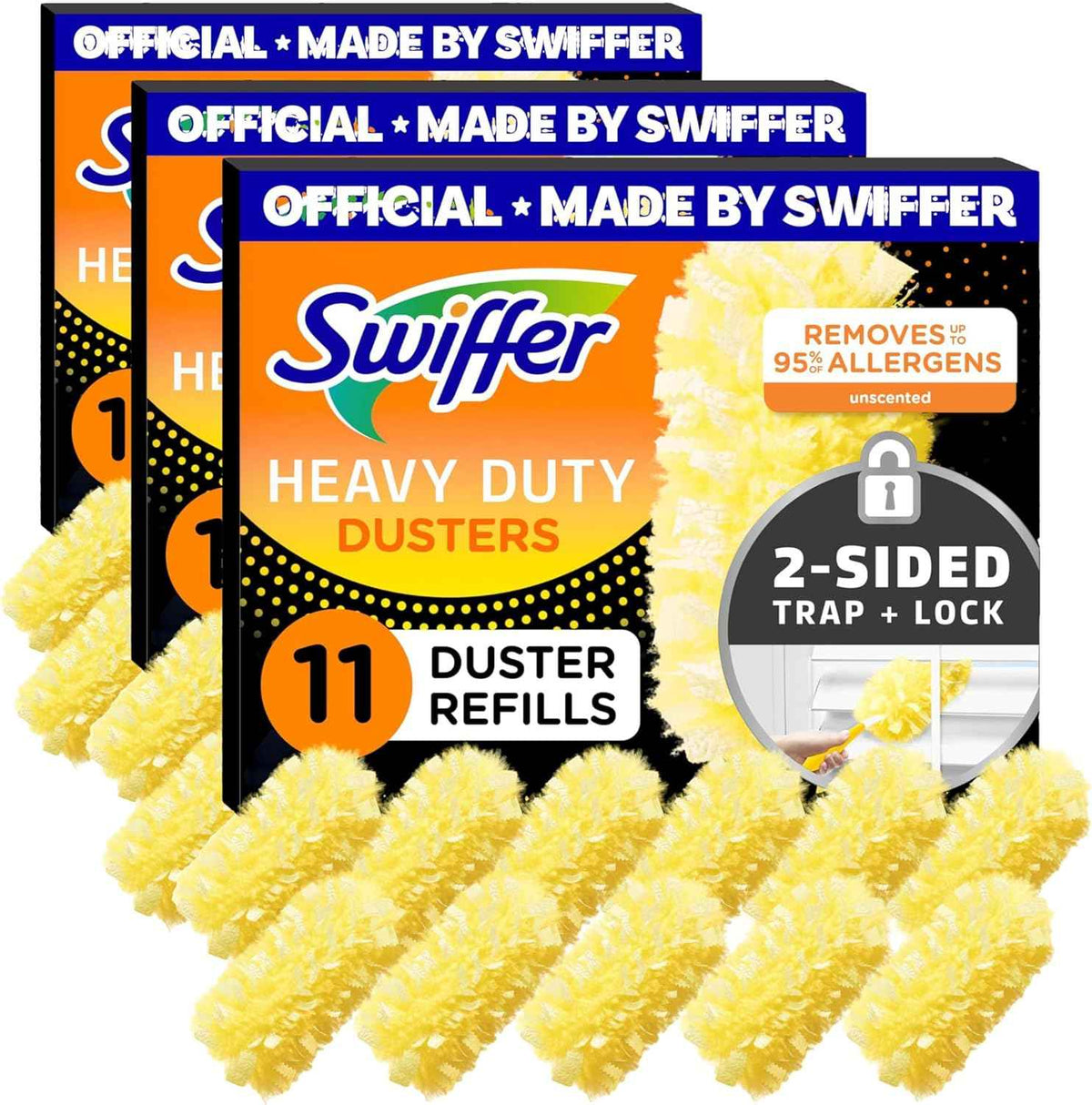 Swiffer Dusters Refill for Cleaning, Feather & Microfiber Duster Disposable Alternative, For Dusting Furniture, Blinds, Ceiling Fans, Walls, Helps Remove Allergens, Heavy Duty, Unscented, 11ct