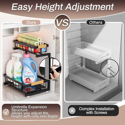 ADBIU Under Sink Organizer, 2 Pack 2 Tier Expandable Height Kitchen Bathroom Cabinet Organizers