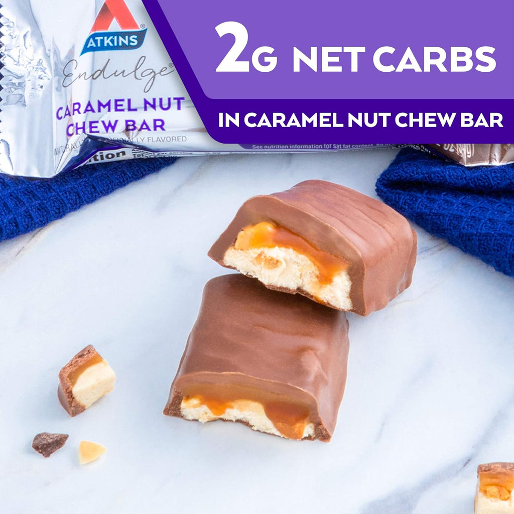 atkins endulge caramel nut chew bar low sugar snack dessert bar 10 count