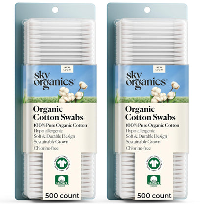 Sky Organics organic baby cotton swabs, 60 count, ultra soft, baby safe tips, strong and durable, hypoallergenic, chlorine free