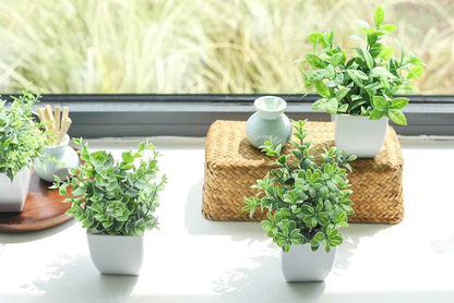 Der Rose 4 Pack Fake Plants Mini Artificial Greenery Potted Plants for Home Decor Indoor Office Table Room Farmhouse Bathroom Decor