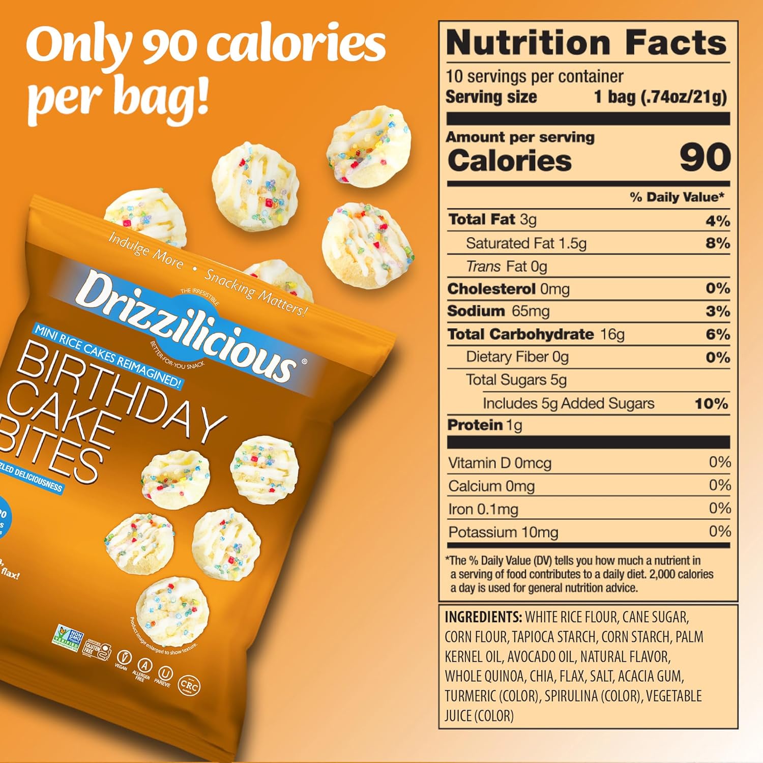 drizzilicious mini rice cakes variety pack, gluten free, vegan, low calorie, perfect snack for adults and kids, 0.74 oz, 12 pack