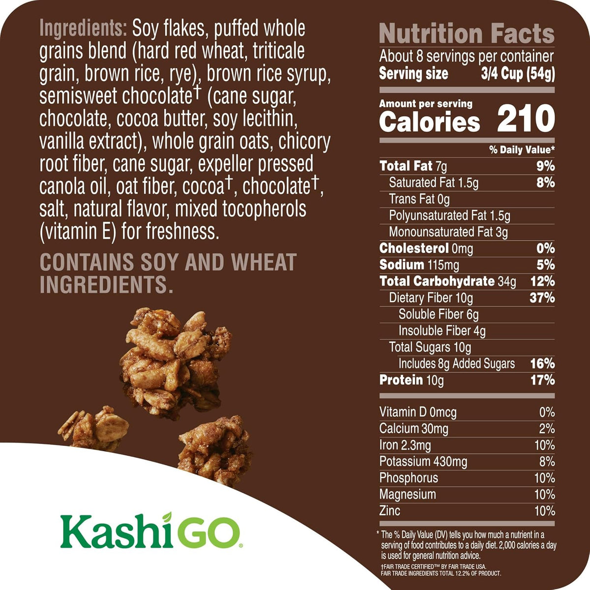 Kashi GO Protein Cereal, 10g Protein, 10g Fiber, Chocolate Crunch, 16oz Box, 1 Box