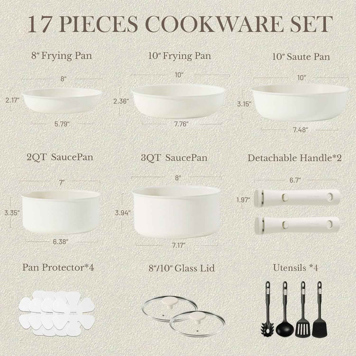 CAROTE 17pcs Nonstick Cookware Set with Detachable Handle, Induction Kitchen Cookware for RV, Camping, and Travel