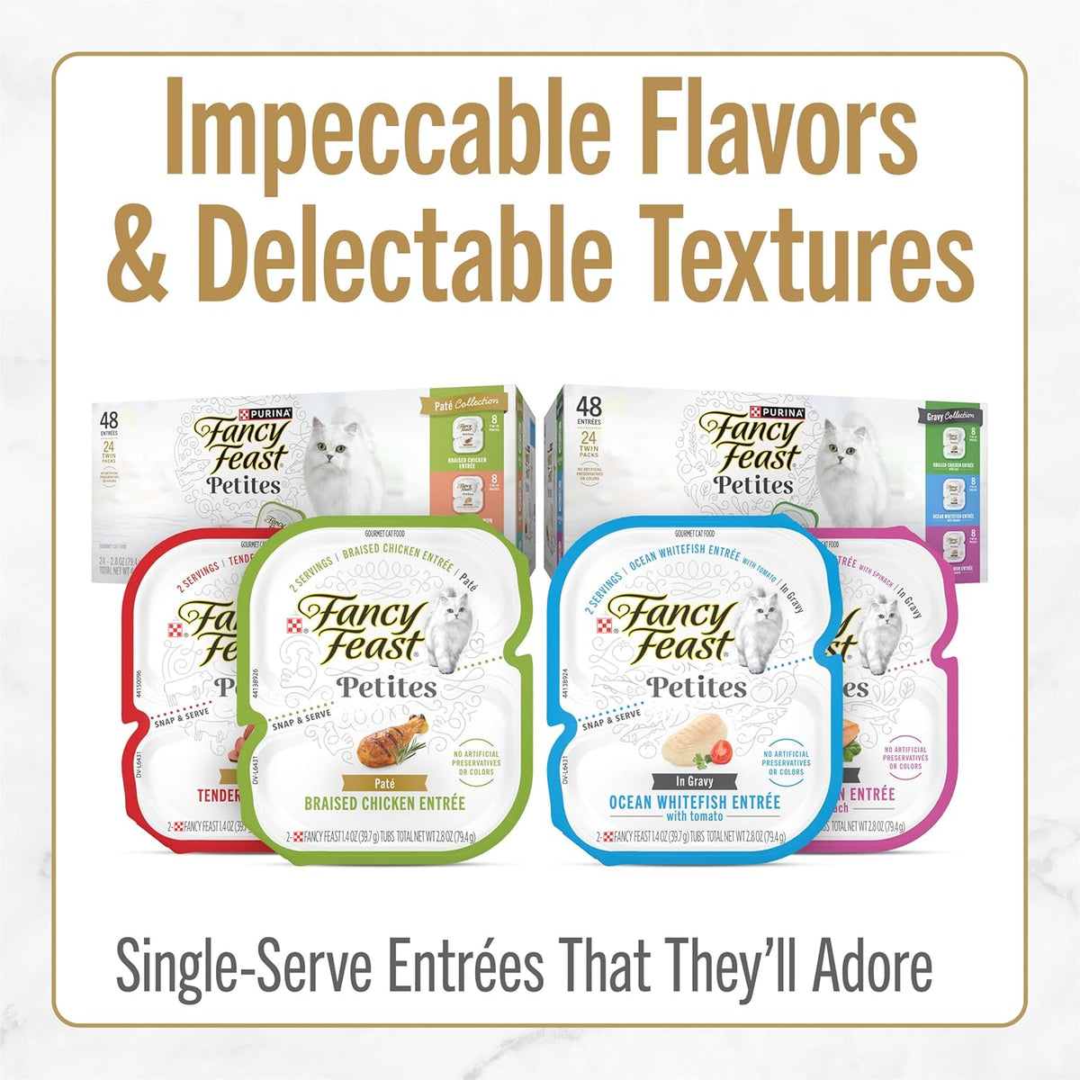PLrina Fancy Feast Gourmet Wet Cat Food Variety Pack, Petites Gravy Collection, break-apart tubs, 48 servings - (Pack of 24) 2.8 oz. Tubs