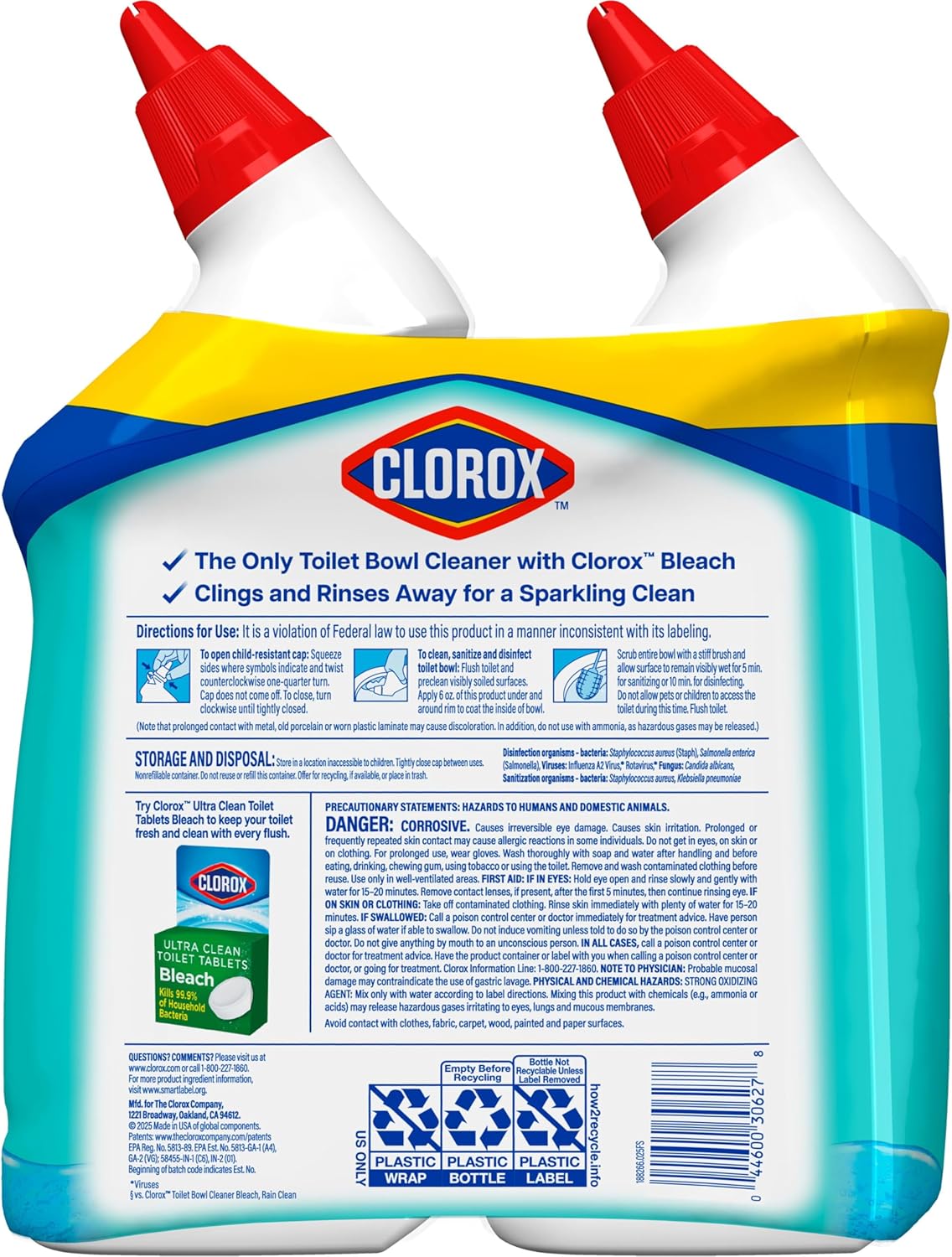 CLOROX Toilet Bowl Cleaner Clinging Bleach Gel, Ocean Mist, 24 Fl Oz, Pack of 2 (Package May Vary) - Rayz Mart
