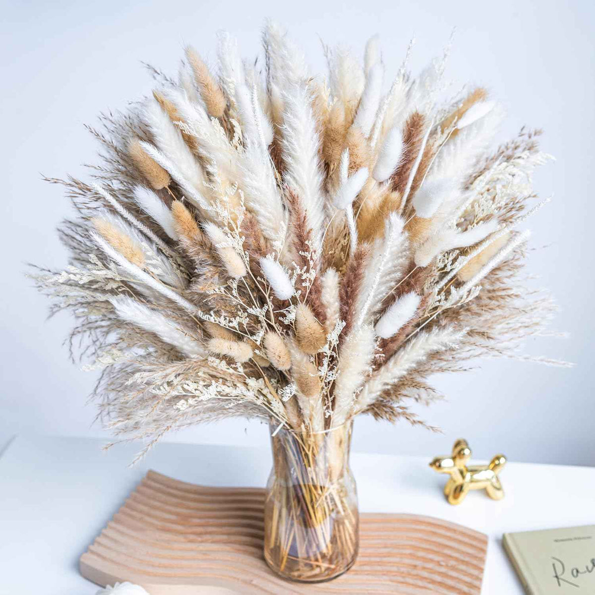 70PCS Natural Dried Pampas Grass Boho Home Decor Bouquet Phragmites Dried Flowers Bouquet for Wedding Floral Arrangements Home Decorations (70PCS)