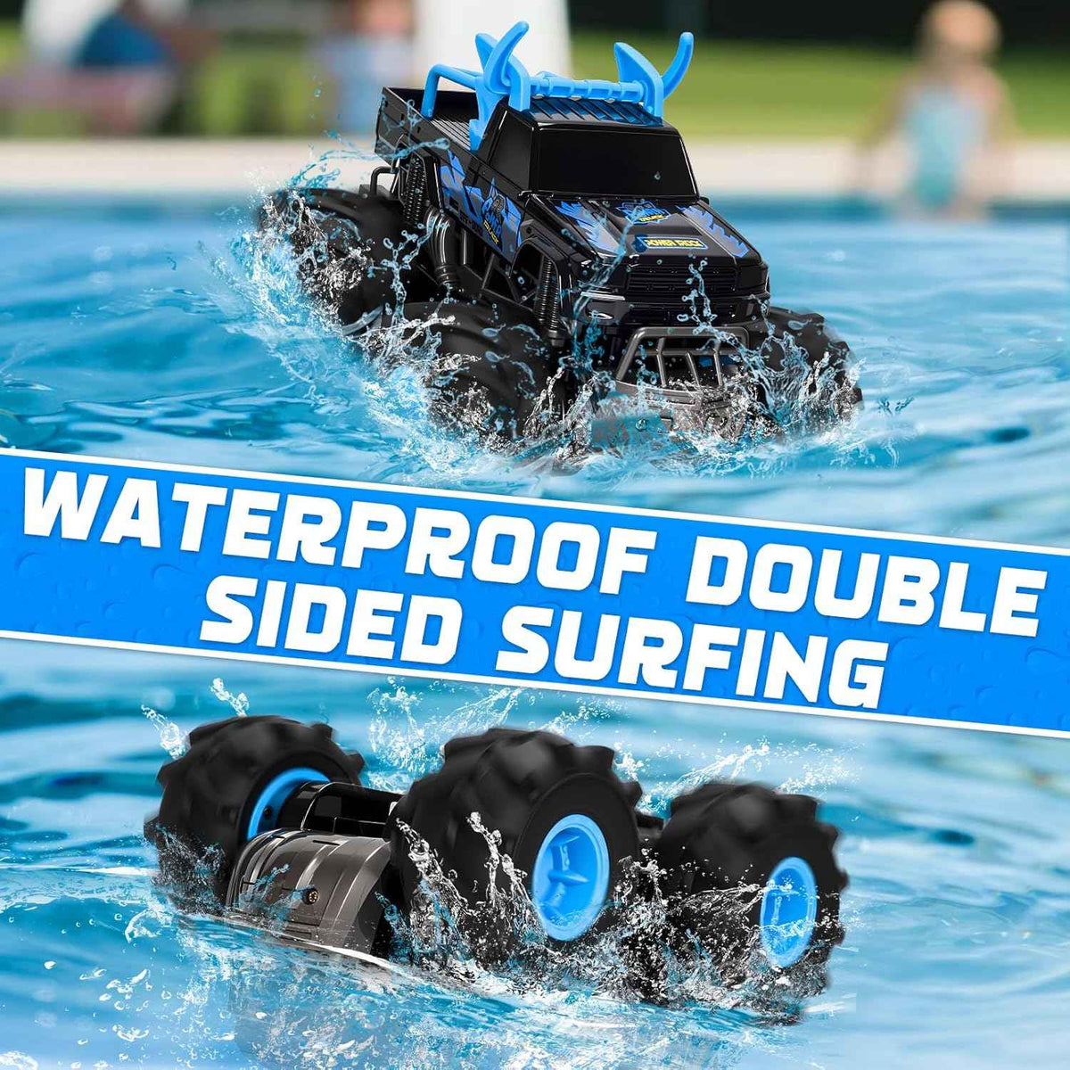 BainGesk Waterproof Remote Control Monster Truck Toys, 1:16 RC Car, 2.4GHz 4WD All Terrain Car Toys with 2 Rechargeable Batteries, Off-Road Truck Gifts for 6, 7, 8, 9, 10, 11, 12 Year Old Boys
