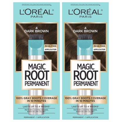 L’Oréal Paris Magic Root Permanent Hair Color, 10 Minute Root Coloring Kit with 100% Gray Hair Coverage, 4 Dark Brown, 2 Count