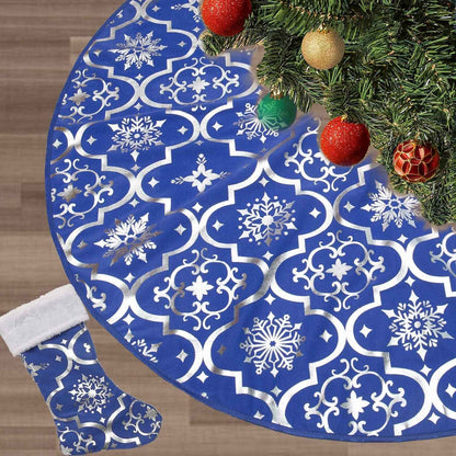 Flash World 48 Inch Large Christmas Tree Skirt Xmas Soft Cover Mat Decor Snowflake Collar Farmhouse Tree Skirt for Holiday Ornaments Party Home Indoor Decorations (Red, 48INCH)