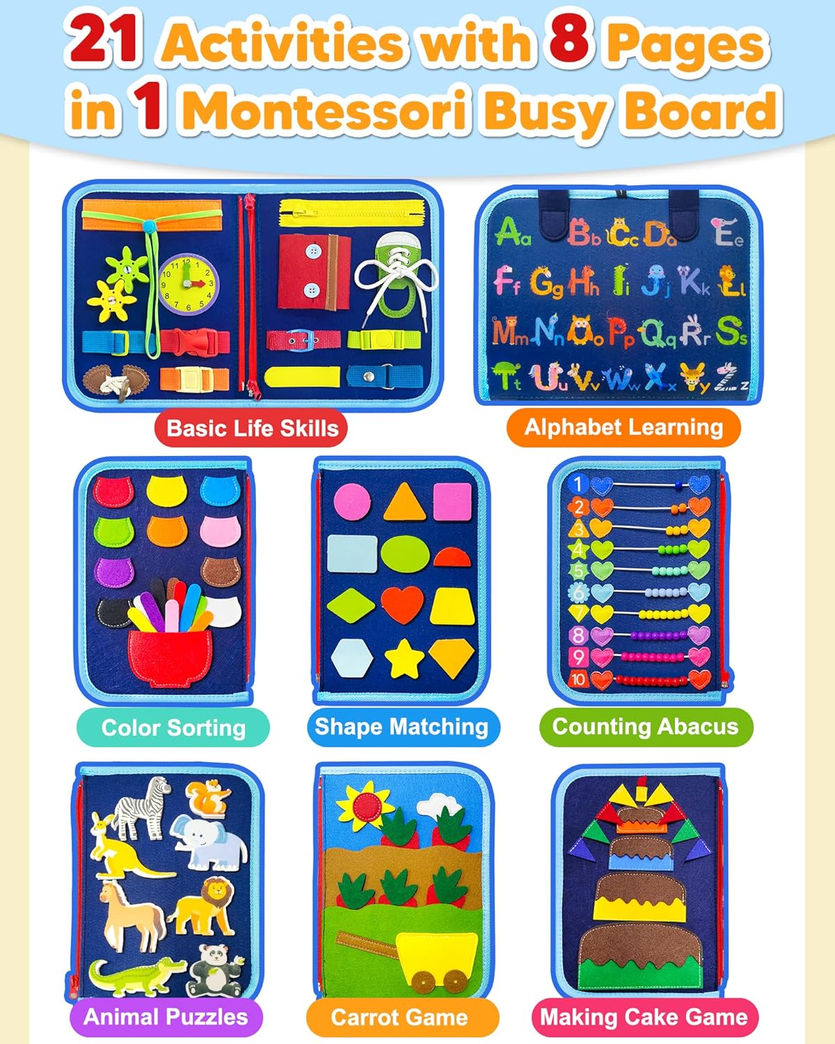 Exorany Busy Board Montessori Toys for Toddler Boy Birthday Gifts, Busy Book Sensory Learning Toys for Toddlers, Toddler Boy Airplane Car Travel Toy Educational Activities
