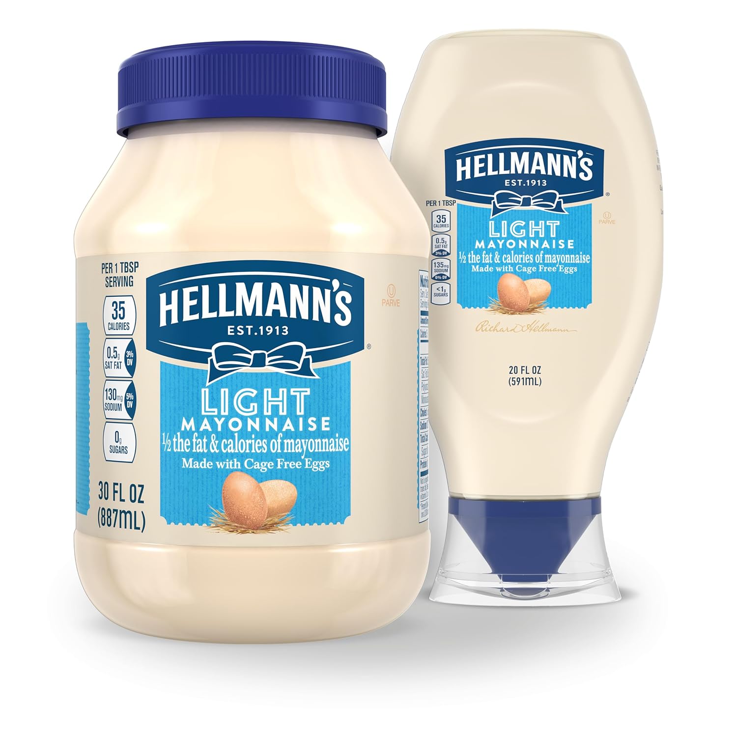 Hellmann's 100% Cage-Free Eggs Light Mayonnaise Squeeze Bottle for Sandwiches and Simple Meals 20 oz