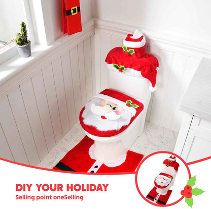 JOYIN 5 Pieces Christmas Theme Bathroom Decoration Set w/Toilet Seat Cover, Rugs, Tank Cover, Toilet Paper Box Cover and Santa Towel for Xmas Indoor Décor, Party Favors (Santa)
