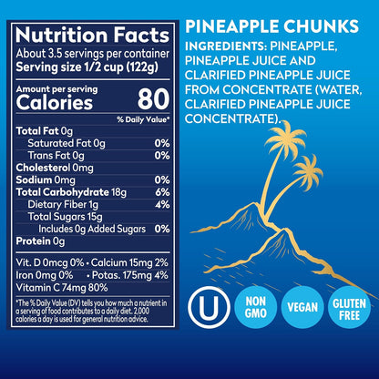 Dole Tropical Gold Pineapple Chunks in 100% Pineapple Juice, Gluten Free, 15.25 Oz, 12 Count