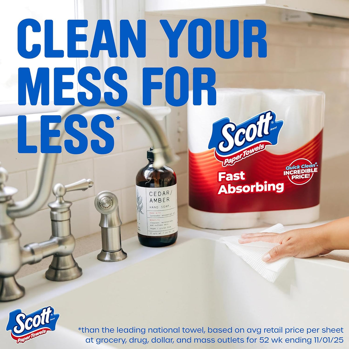 Scott Paper Towels, Choose-A-Sheet, 6 Double Rolls = 12 Regular Rolls (108 Sheets Per Roll)
