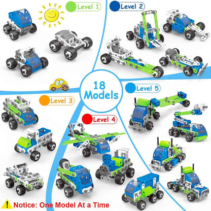 18 in 1 STEM Toys for 4 5 6 7 8+ Year Old Boy Girl Birthday Gifts Educational Building Toys for Kids Ages 4-8 5-7 6-8 Build and Play Stem Activities Construction Toy for Boys 4-6 8-10 (Pull Back Cars)