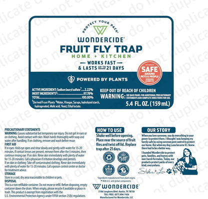 Wondercide - Fruit Fly Traps for Indoors - Fruit Fly Killer - Pet and People Safe - Made in USA & Plant Based - 5.4 oz - 2 Pack