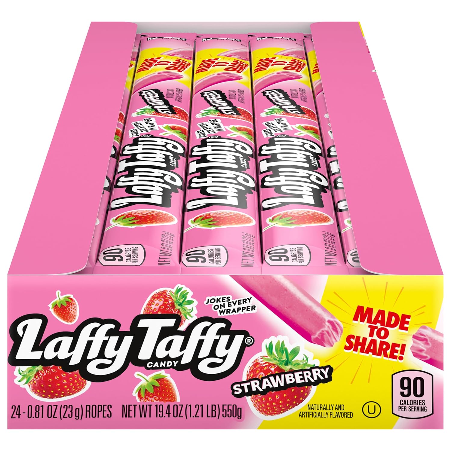 Laffy Taffy Strawberry Ropes, 0.81 Ounce Each, Pack of 24 Individually Wrapped Treats