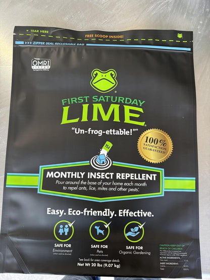 First Saturday Lime Insect Deterrent-20LB Bag| Monthly Insect Shield| Multi-PLrpose Insect Control for Outdoors| Prevents Ants & Other Insects